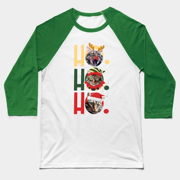 Ho Ho Ho - Cat Holiday Baseball T-Shirt by anitaboeira